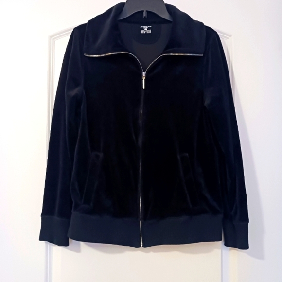 Black Velour Soft And Cozy Zip Up Jacket Retro - Picture 13 of 14
